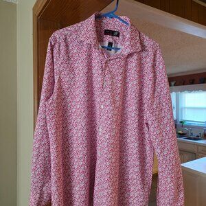J Ferrar  Large Size Stretch Slim Men's Long Sleeve Button Up Pink Shirt Floral